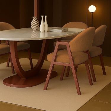 Imagem de Cadeira De Jantar Antonella Boucle Estilo Poltrona Com Pés Rosê - 7 Decor Terracota