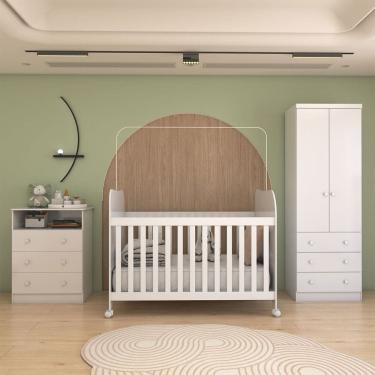 Imagem de Quarto de Bebê Completo Sueño 2 Portas 6 Gavetas 100% Mdf Branco Brilho - Panorama Móveis