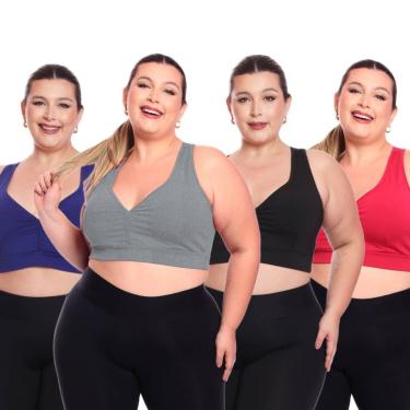 Imagem de Kit 4 Top Fitness Plus Size Feminino Sem Bojo Academia Decote-Feminino