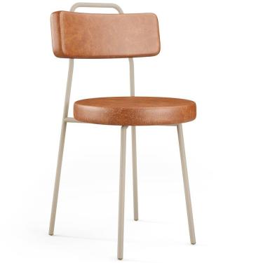 Imagem de Cadeira Decorativa Estofada Para Sala De Jantar Barcelona Arena L02 Couríssimo Camel - Lyam