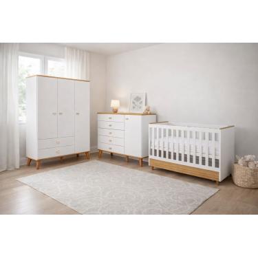 Imagem de Conjunto Infantil Ternura Bartira com Berço 2 em 1, Guarda-Roupa, Cômoda e Colchão Herval