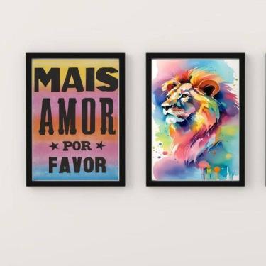 Imagem de Quadros Leão Aquarela 45x34cm - Vidro e Moldura Preta