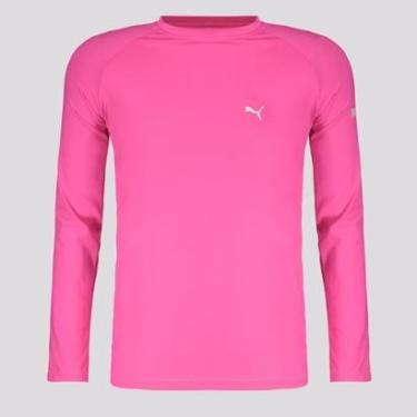 Imagem de Camiseta Manga Longa Puma UV50+ Juvenil Rosa e Branca-Unissex