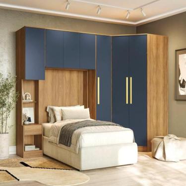 Imagem de Quarto Modular Kappesberg Adapt Nogueira/Azul Profundo 5 peças