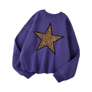 Imagem de Moletom Feminino Solto Com Gola Redonda, Estampa De Estrela Em Imitaçã