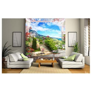 Imagem de Papel De Parede Paisagem Sacada Jardim Flores  Dav63