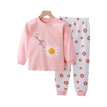 Imagem de Conjunto De Pijama Infantil De Algodão, Calças Longas, Tamanhos Médio 