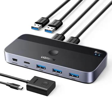 Imagem de Switch Comutador Ugreen Usb A/c 3.0 2 In 4 Preto/cinza