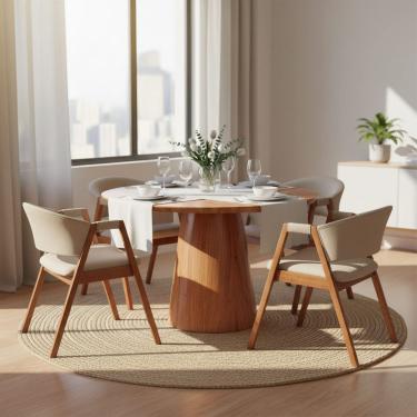 Imagem de Mesa de Jantar Redonda para 4 Lugares 120cm Liz Base Cone Amadeirado CCS