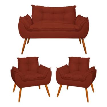 Imagem de Kit 2 Poltronas e 1 Namoradeira Opala Suede com Pés Palito