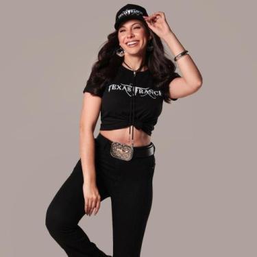 Imagem de Camiseta Feminina Preta Estampada Texas Ranch Baby Look Moda Country A