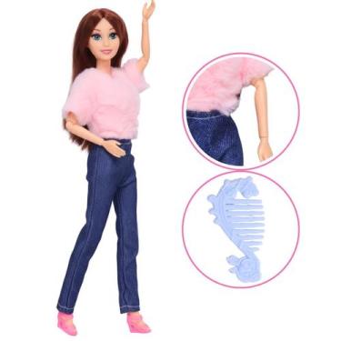 Imagem de Boneca Fashion Clássica Articulada Original Calça Jeans e Blusa Rosa -
