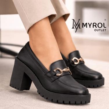 Imagem de Sapato Salto Medio Mocassim Tratorado Slip On Bridao Preto