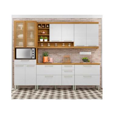 Imagem de Cozinha Modular com 5 Peças Burguesa Premium MDF Nesher, Freijó e Bran