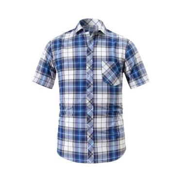Imagem de Camisa Masculina De Verão Xadrez De Manga Curta Com Botões, Macia, Com