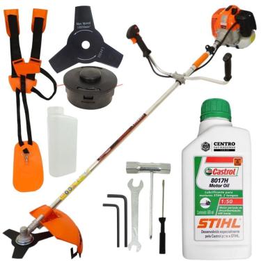 Imagem de Roçadeira Profissional Lateral Vulcan Vr620h 2 Tempos 62cc 3hp 10500rpm À Gasolina Com Carretel de Nylon e Lâmina de 3 Pontas + Óleo Castrol Stihl 2T