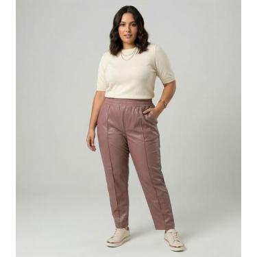 Imagem de Calça Feminina material sintético Plus Size Secret Glam Preto, Plus G2