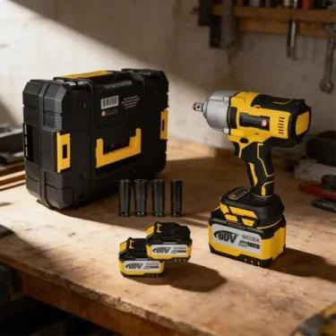 Imagem de Chave Impacto Profissional 60V 2 Baterias 1000Nm - KNakasaki, Amarelo,