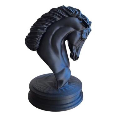 Imagem de Busto Cavalo Xadrez Dourado Preto Madeira claro Decorativo Figura Gran