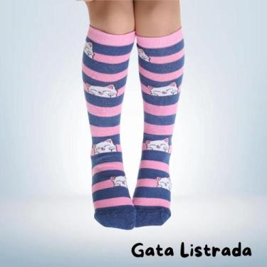 Imagem de Par de Meias 3/4 Infantil Divertida Colorida Fofa Gata - Vários Modelo