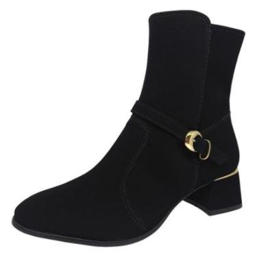 Imagem de Bota Feminina Salto Bloco Baixo Conforto Peça Dourada Cacci-Feminino