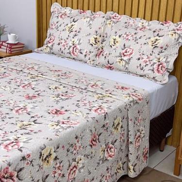 Imagem de Cobre Leito Casal Estampado Colcha Dupla Face Matelado c/ Porta Traves