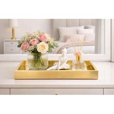 Imagem de Bandeja Decorativa Espelhada Dourada 14x26  Item de Luxo para Organiza