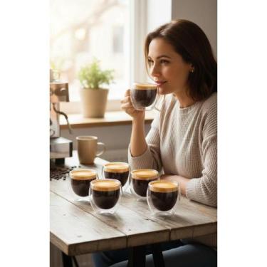 Imagem de 2x Copos Duplos Vidro Borossilicato 80ml Kit 6 Transparente - Congratu