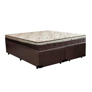 Imagem de Cama Box Casal Bipartido Blindado Sintético + Colchão Casal Espuma Extra Firme D33 Eleg...