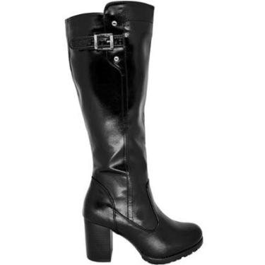 Imagem de Bota Feminina Cano Longo Maleável com Fivela Zíper Lateral Salto Alto Mooncity 73136-Fe...