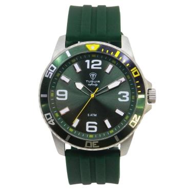 Imagem de Relógio Masculino de Aço Tuguir Analógico Infinity 9169C Prata e Verde e Amarelo-Masculino