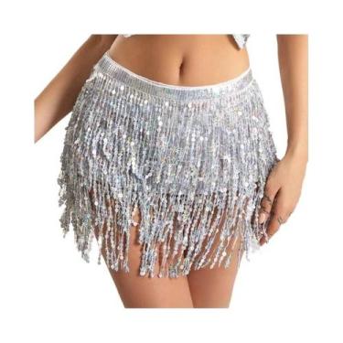 Imagem de Saia De Dança Do Ventre Com Lantejoulas, Cinto De Corrente Com Franjas