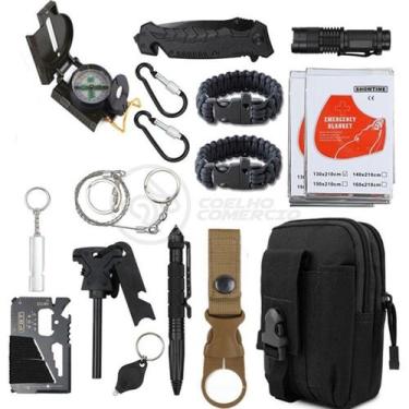 Imagem de Kit De Sobrevivência E Atividades Camping Bolsa Preta Emergência Selva