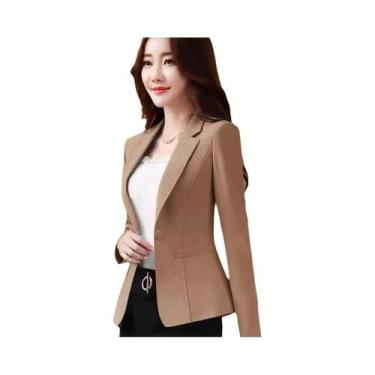 Imagem de Blazer Feminino Estilo Coreano Slim Fit Manga Longa Cor Sólida Preto B