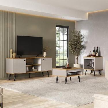 Imagem de Conjunto Sala de Estar 3 Peças  Rack para Tv, Mesa de Centro e Mesa de