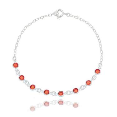 Imagem de Pulseira feminina zircônia vermelha redonda em Prata 925 19cm - Silver