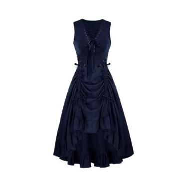 Imagem de Vestido Feminino Medieval Renascentista Com Amarração, Sem Mangas, Dec