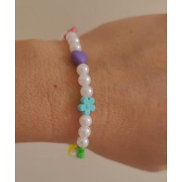 Imagem de Pulseira Miçangas brancas e enfeites Tamanho G - Produto Artesanal