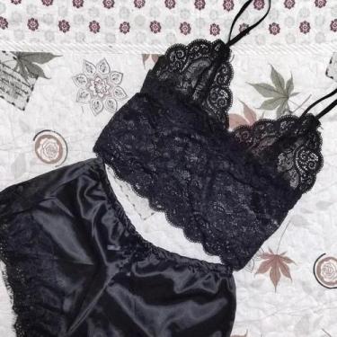 Imagem de Conjunto De Pijamas Sexy De Renda E Seda Para Mulheres, Top Cropped E 
