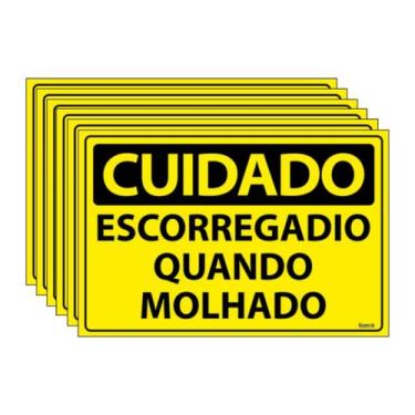 Imagem de Combo 6 Placas De Sinalização Cuidado Escorregadio Quando Molhado 30x2