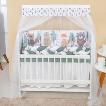 Imagem de Kit Mini Berço 12 peças com Saia de Berço Menino Bosque - Carinha de A