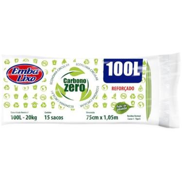 Imagem de Saco de Lixo Verde 100L Reforçado Embalixo - Carbono Zero 15 Unidades,