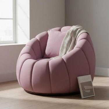 Imagem de Poltrona Decorativa Base Giratória Concha Veludo Rosê - Mazzero Decor