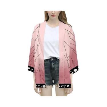 Imagem de Kimono Haori Rosa De Anime Para Cosplay Masculino E Feminino - Capa De