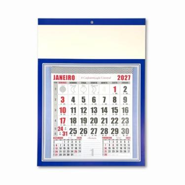 Imagem de Calendário de Parede 2027 Folhinha Comercial com Furo - Azul