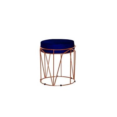 Imagem de Puff Aramado Redondo Bronze Babu Veludo Azul Marinho - V&G Decor