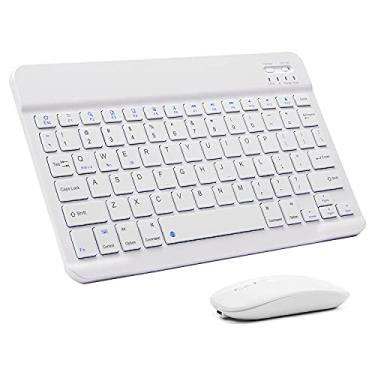 Imagem de Conjunto de mouse e teclado Bluetooth ultra fino recarregável portátil sem fio teclado conjunto para Apple iPad iPhone iOS 13 e acima Samsung Tablet Phone Smartphone Android Windows (Branco)