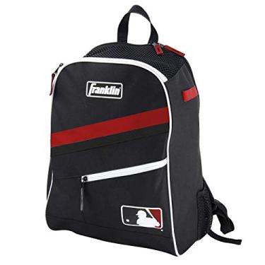 Imagem de Franklin Sports Bolsa MLB Baseball Batpack - Bolsa juvenil de beisebol, softbol e Teeball - Mochila de equipamento para esportes - Comporta (2) morcegos - Preto/Vermelho/Branco