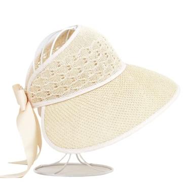Imagem de Verão dobrável vazio chapéu de palha de palha curva grande brim chapéu ao ar livre senhoras sol chapéu,Beige