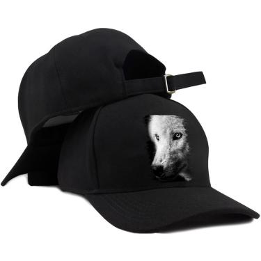 Imagem de Boné baseball preto Lobo Branco Animais Fundo Preto Aba curva Unissex